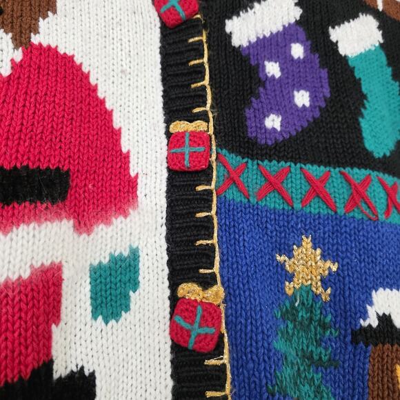 Vintage Ugly Christmas Sweater Vest Womens L Cabin Bear Candy Cane Artsy Fits XL - Picture 5 of 10
